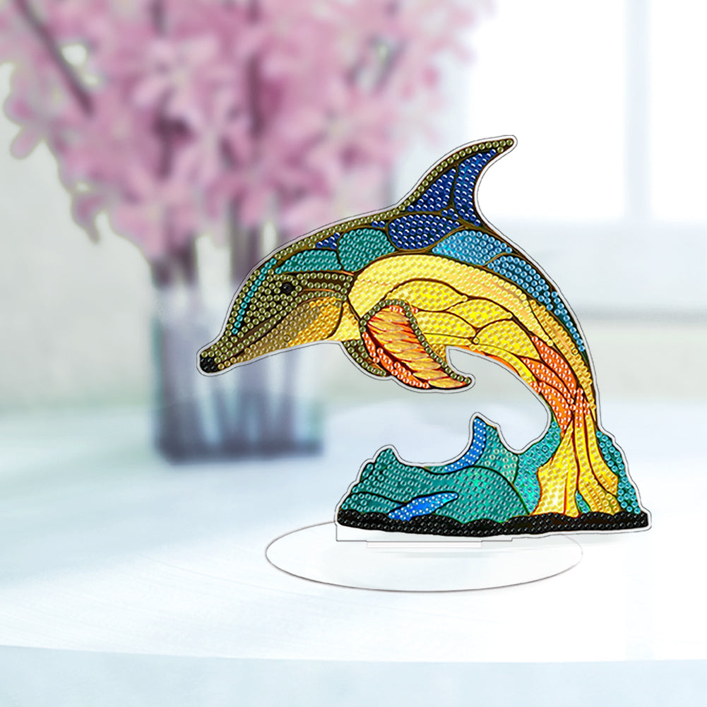 Diamond Painting Desktop Decor with Light for Office Desktop Decor (Dolphin)