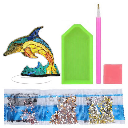 Diamond Painting Desktop Decor with Light for Office Desktop Decor (Dolphin)