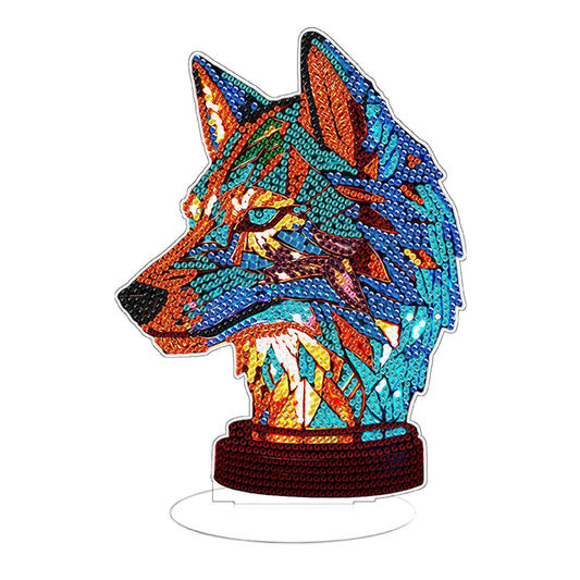 Diamond Painting Desktop Decoration with Light for Office Desktop Decor (Wolf)