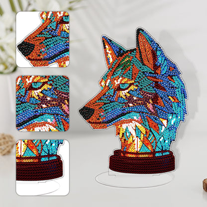 Diamond Painting Desktop Decoration with Light for Office Desktop Decor (Wolf)