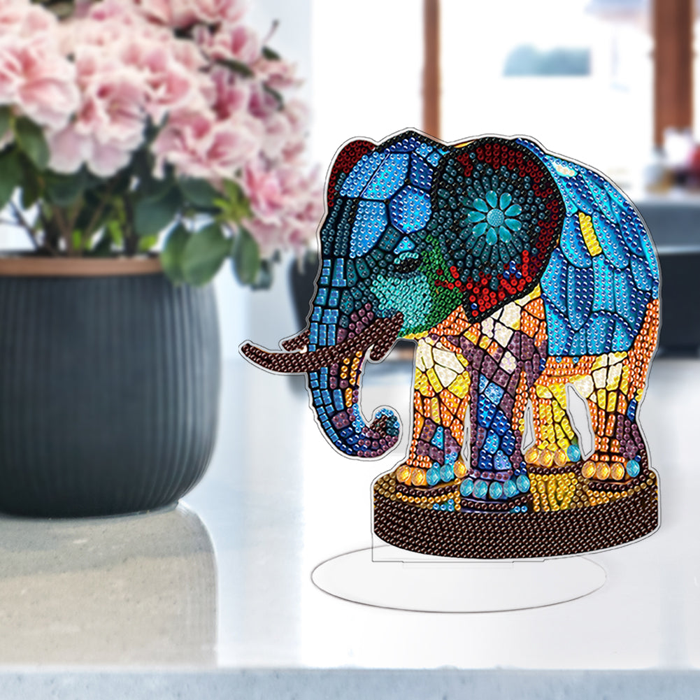 Diamond Painting Desktop Decor with Light for Office Desktop Decor (Elephant)