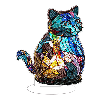 Diamond Painting Desktop Decoration with Light for Office Desktop Decor (Cat)