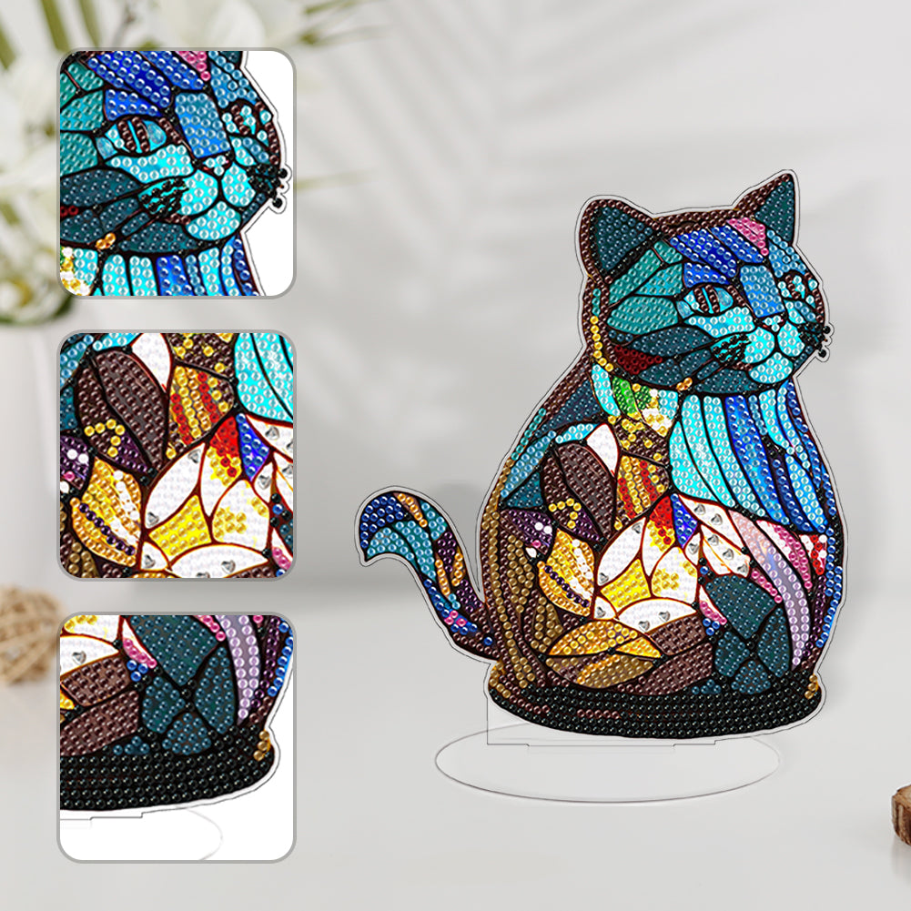 Diamond Painting Desktop Decoration with Light for Office Desktop Decor (Cat)