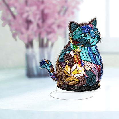 Diamond Painting Desktop Decoration with Light for Office Desktop Decor (Cat)