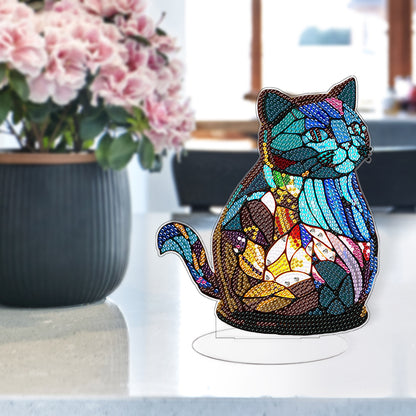 Diamond Painting Desktop Decoration with Light for Office Desktop Decor (Cat)