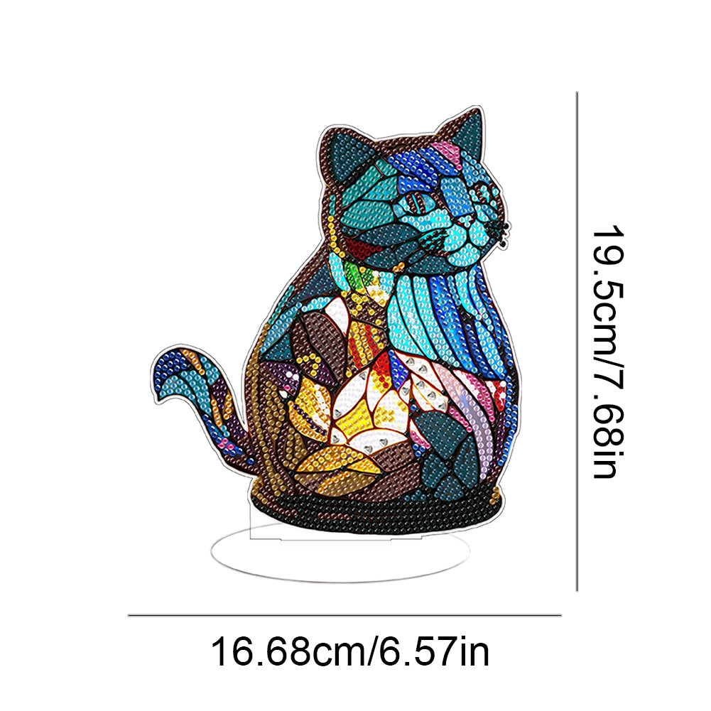 Diamond Painting Desktop Decoration with Light for Office Desktop Decor (Cat)