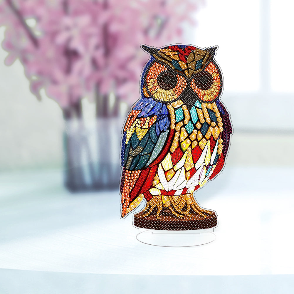 Diamond Painting Desktop Decoration with Light for Office Desktop Decor (Owl)