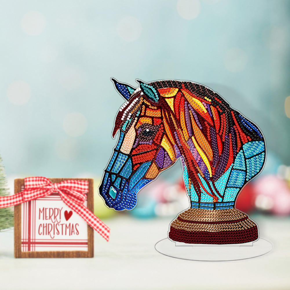 Diamond Painting Desktop Decoration with Light for Office Desktop Decor (Horse)