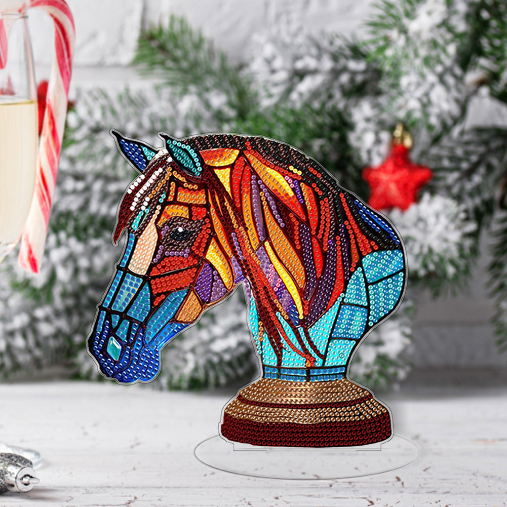 Diamond Painting Desktop Decoration with Light for Office Desktop Decor (Horse)