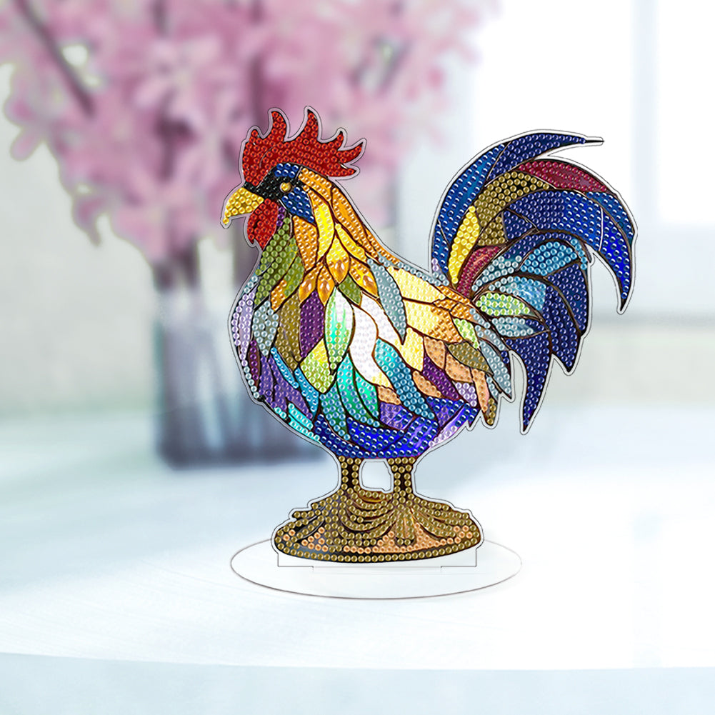 Diamond Painting Desktop Decor with Light for Office Desktop Decor (Rooster)