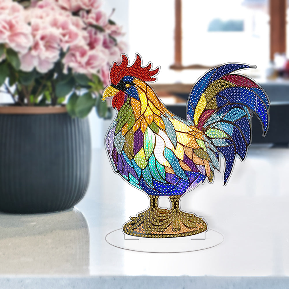 Diamond Painting Desktop Decor with Light for Office Desktop Decor (Rooster)