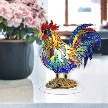 Diamond Painting Desktop Decor with Light for Office Desktop Decor (Rooster)