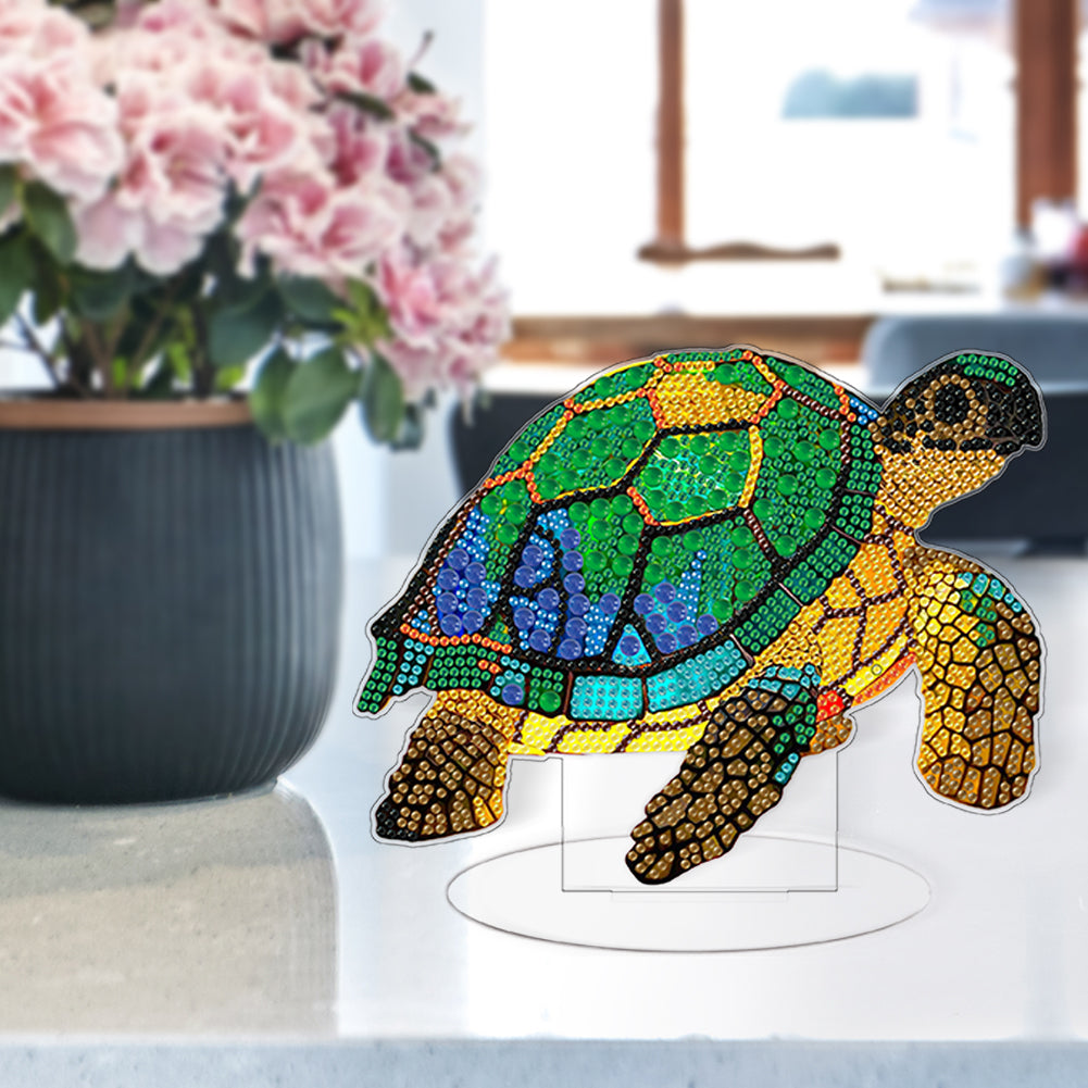 Diamond Painting Desktop Decoration with Light for Office Desktop Decor (Turtle)