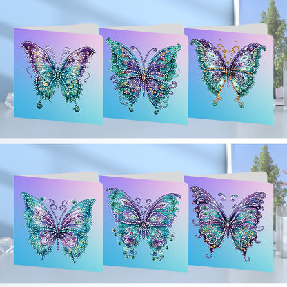 6 Pcs Christmas Butterfly Special Shape Diamond Painting Greeting Card Kit(Blue)