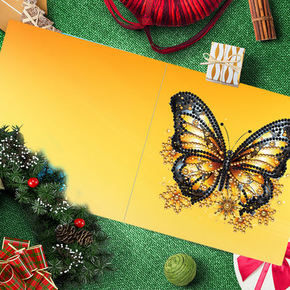 6Pcs Christmas Butterfly Special Shape Diamond Painting Greeting Card (Yellow)