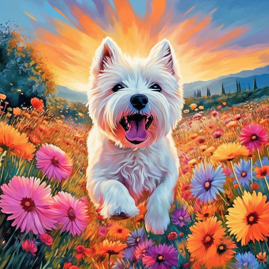 Dog In Flowers - Full Round Drill Diamond Painting 40*40CM