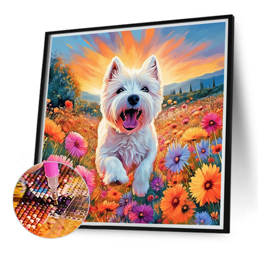 Dog In Flowers - Full Round Drill Diamond Painting 40*40CM