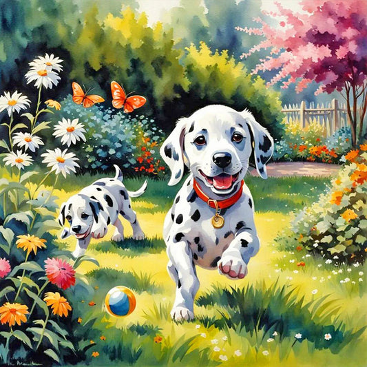 Playful Dog - Full Round Drill Diamond Painting 40*40CM