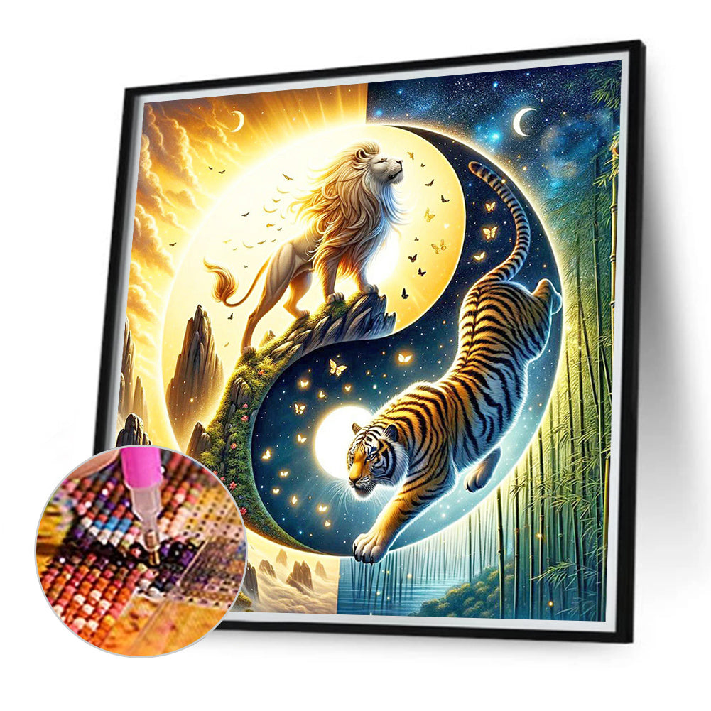 Yin Yang Diagram Lion And Tiger - Full Round Drill Diamond Painting 40*40CM