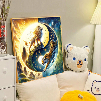 Yin Yang Diagram Lion And Tiger - Full Round Drill Diamond Painting 40*40CM