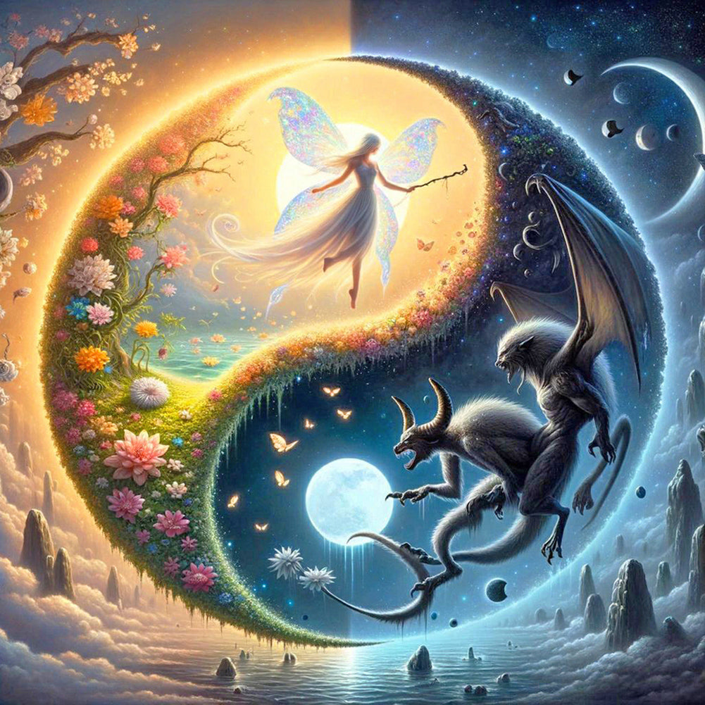 Yin Yang Diagram Elves And Monsters - Full Round Drill Diamond Painting 40*40CM