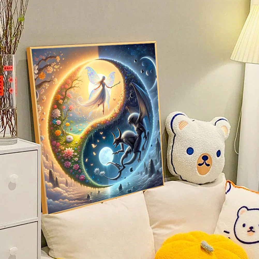 Yin Yang Diagram Elves And Monsters - Full Round Drill Diamond Painting 40*40CM