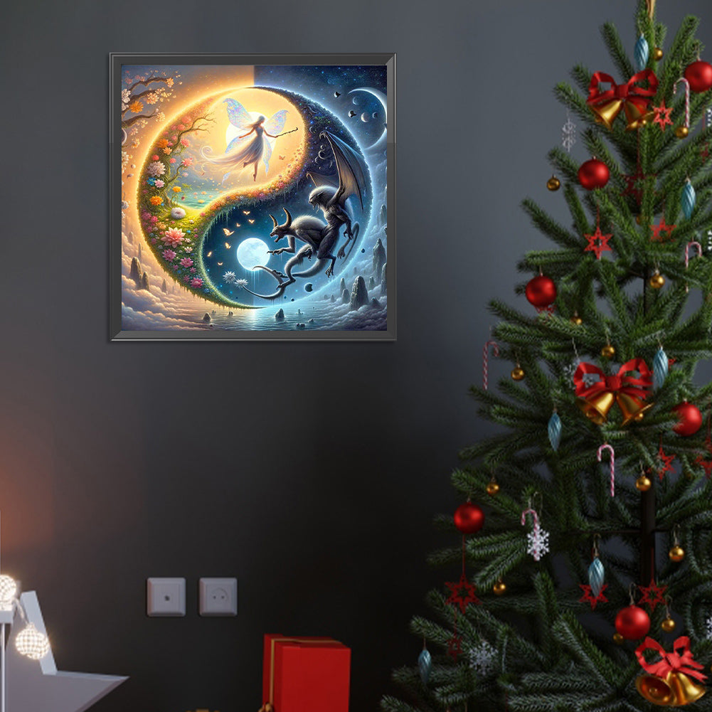 Yin Yang Diagram Elves And Monsters - Full Round Drill Diamond Painting 40*40CM