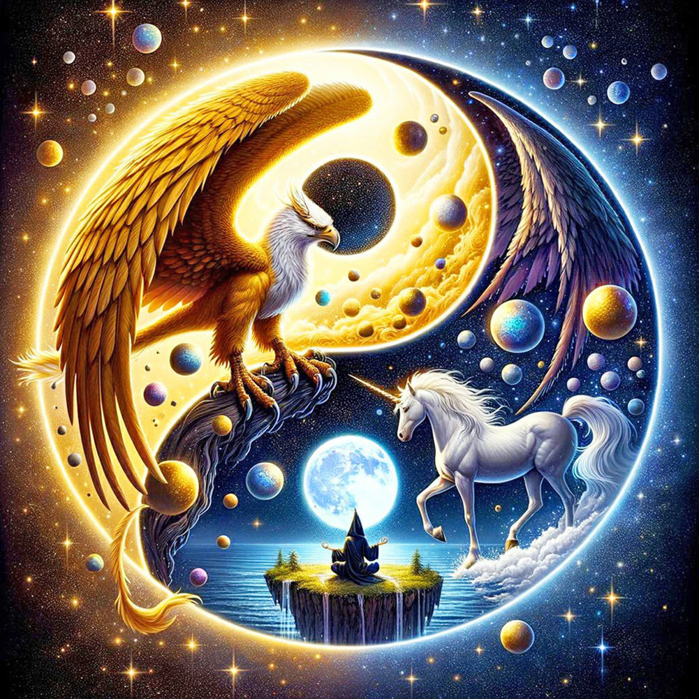 Yin Yang Diagram Eagle And Unicorn - Full Round Drill Diamond Painting 40*40CM