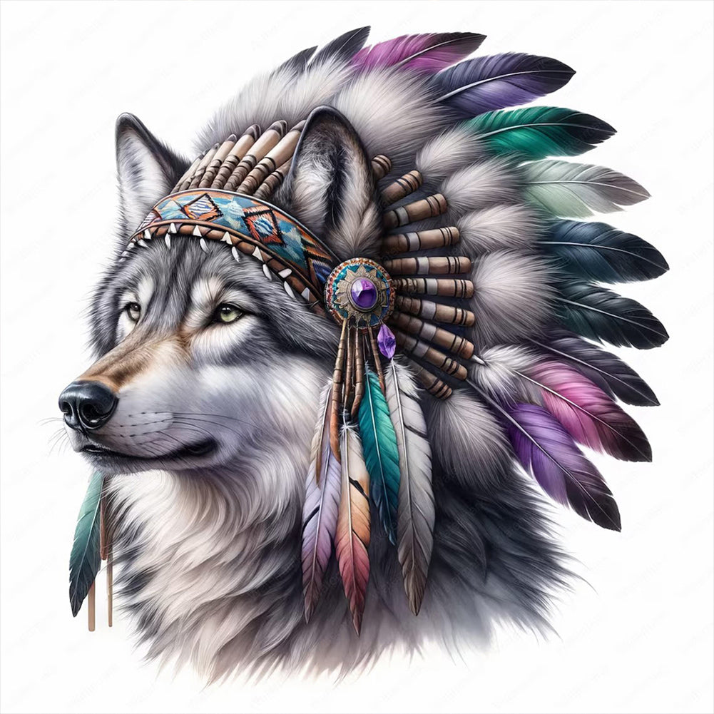 Indian Wolf Head - Full Round Drill Diamond Painting 40*40CM