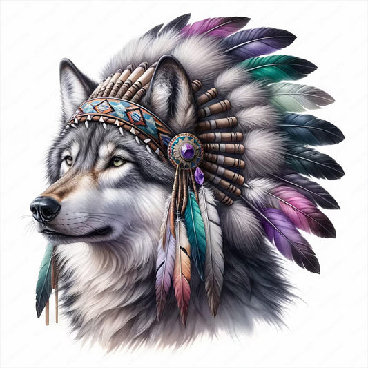 Indian Wolf Head - Full Round Drill Diamond Painting 40*40CM