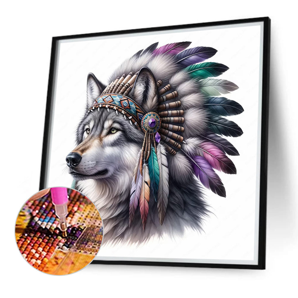 Indian Wolf Head - Full Round Drill Diamond Painting 40*40CM