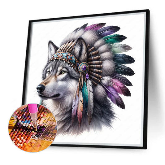 Indian Wolf Head - Full Round Drill Diamond Painting 40*40CM