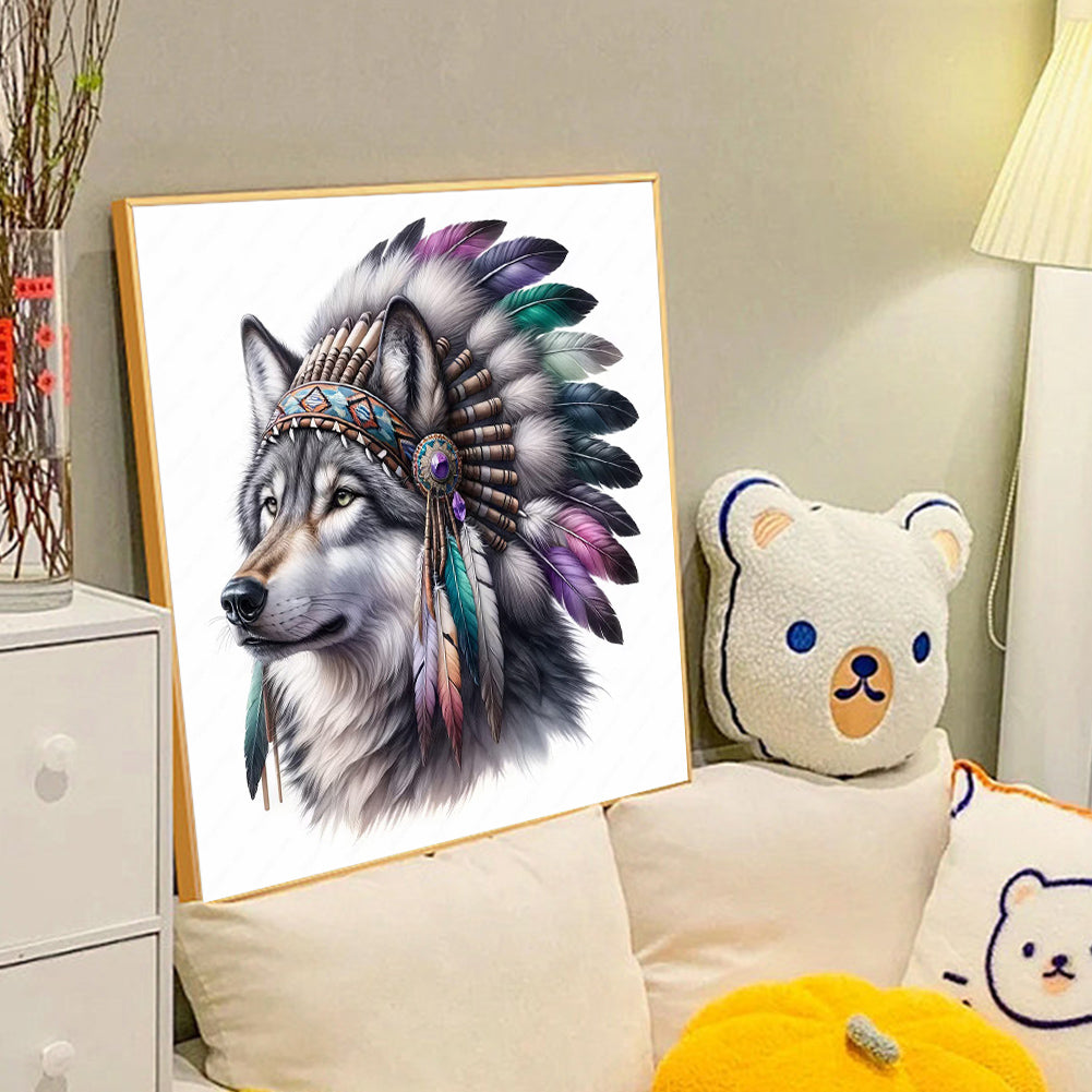 Indian Wolf Head - Full Round Drill Diamond Painting 40*40CM