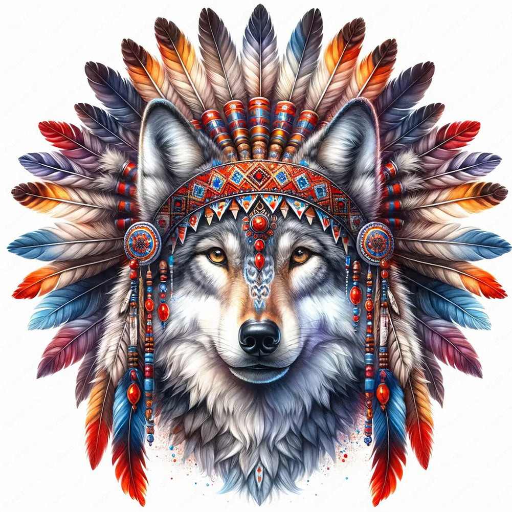 Indian Wolf Head - Full Round Drill Diamond Painting 40*40CM