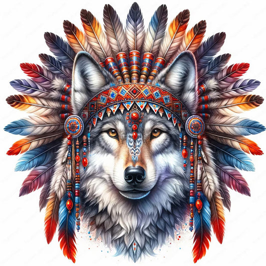 Indian Wolf Head - Full Round Drill Diamond Painting 40*40CM