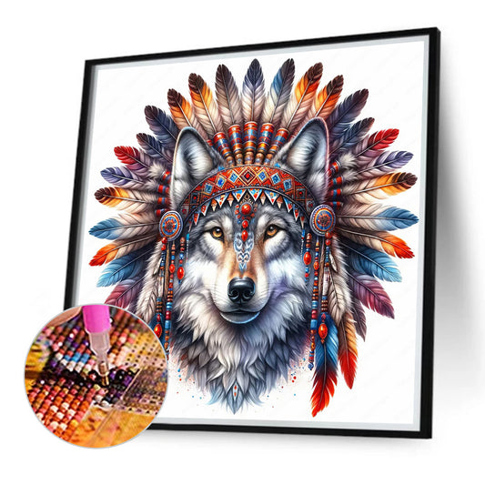 Indian Wolf Head - Full Round Drill Diamond Painting 40*40CM