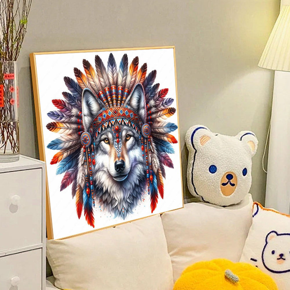 Indian Wolf Head - Full Round Drill Diamond Painting 40*40CM