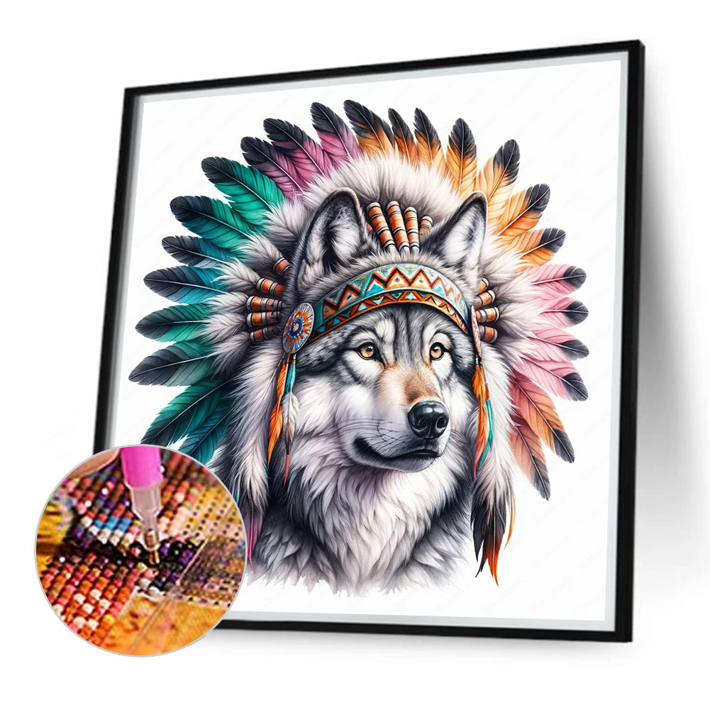 Indian Wolf Head - Full Round Drill Diamond Painting 40*40CM