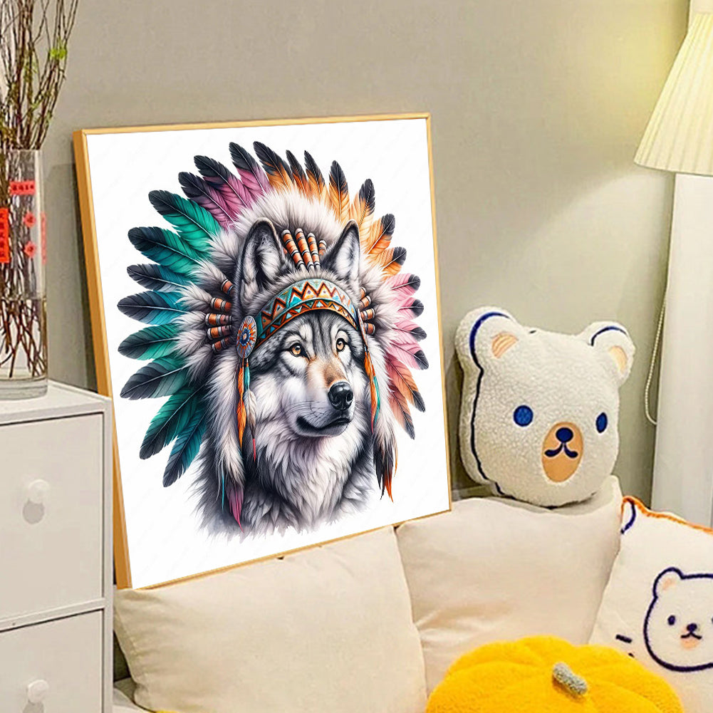 Indian Wolf Head - Full Round Drill Diamond Painting 40*40CM