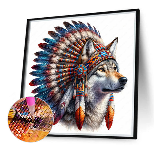 Indian Wolf Head - Full Round Drill Diamond Painting 40*40CM