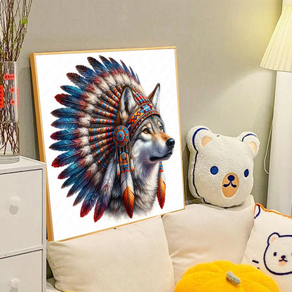 Indian Wolf Head - Full Round Drill Diamond Painting 40*40CM