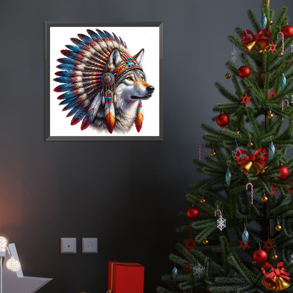 Indian Wolf Head - Full Round Drill Diamond Painting 40*40CM