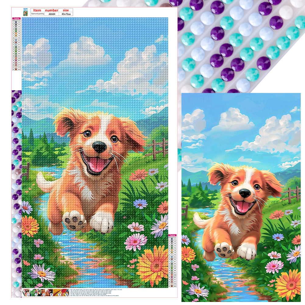 Dog Running On Grass - Full Round Drill Diamond Painting 40*70CM