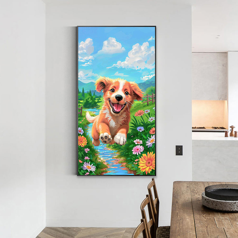 Dog Running On Grass - Full Round Drill Diamond Painting 40*70CM