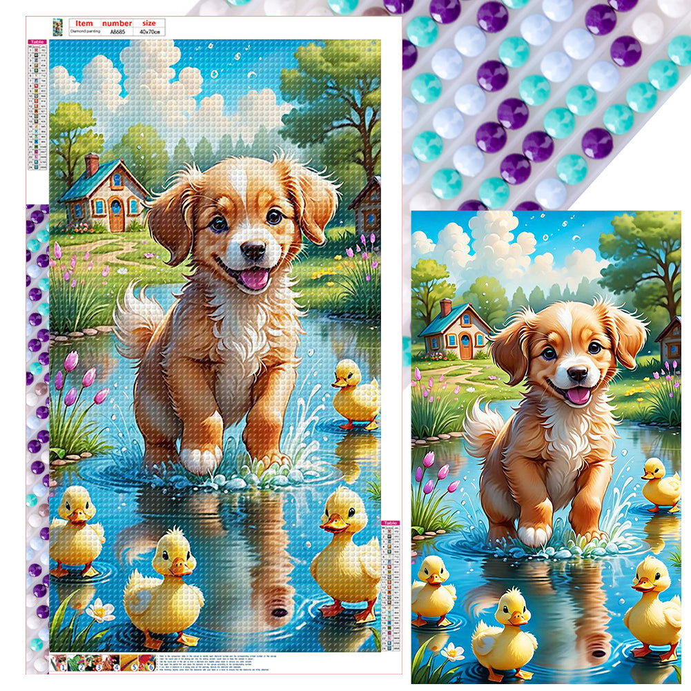 Dog Playing In The River - Full Round Drill Diamond Painting 40*70CM