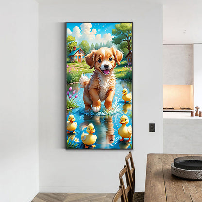 Dog Playing In The River - Full Round Drill Diamond Painting 40*70CM