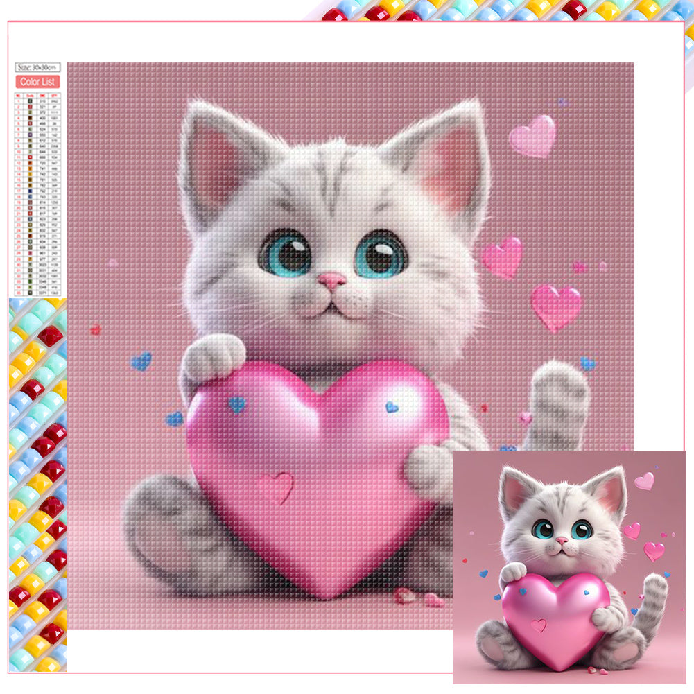 Valentine'S Day Love Cat - Full Square Drill Diamond Painting 30*30CM