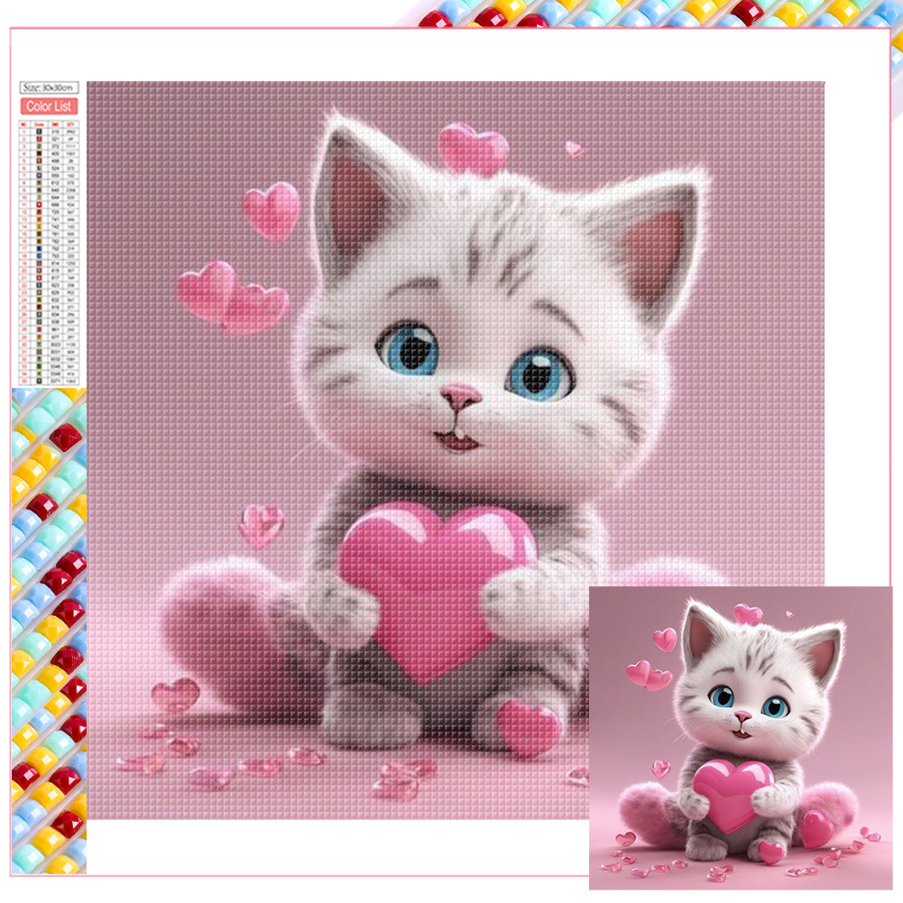 Valentine'S Day Love Cat - Full Square Drill Diamond Painting 30*30CM