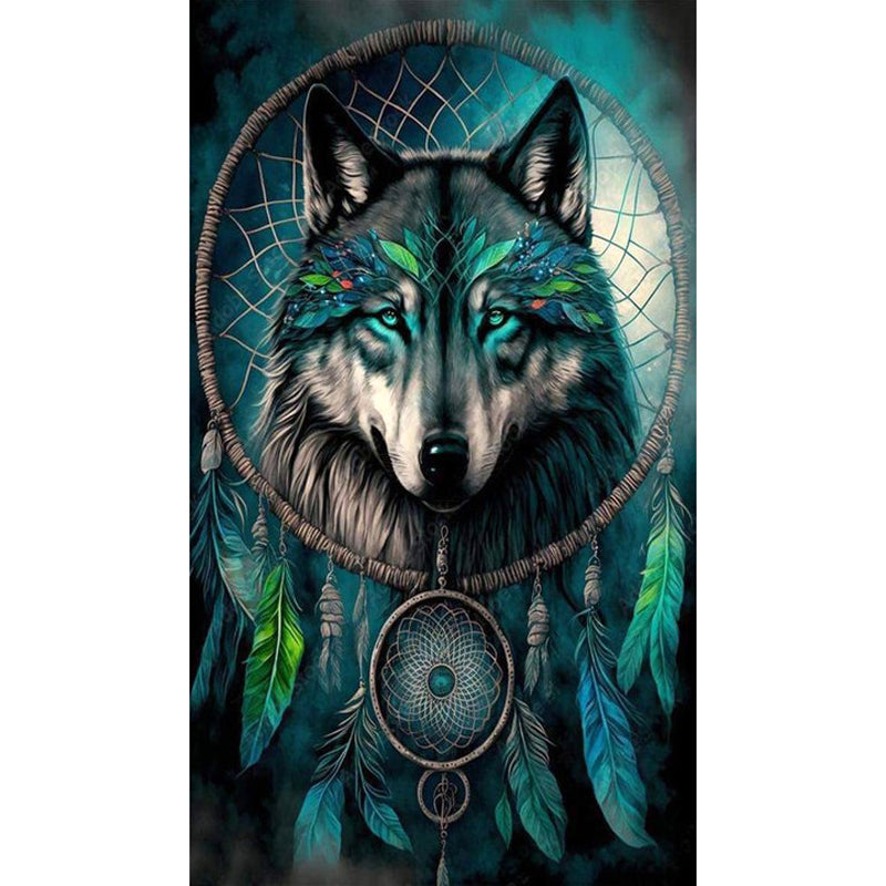 Dreamcatcher Wolf - Full Round Drill Diamond Painting 40*70CM