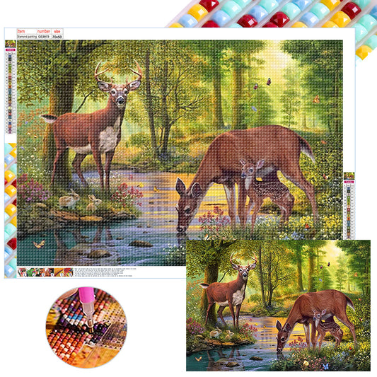 Drinking Deer - Full Square Drill Diamond Painting 70*50CM